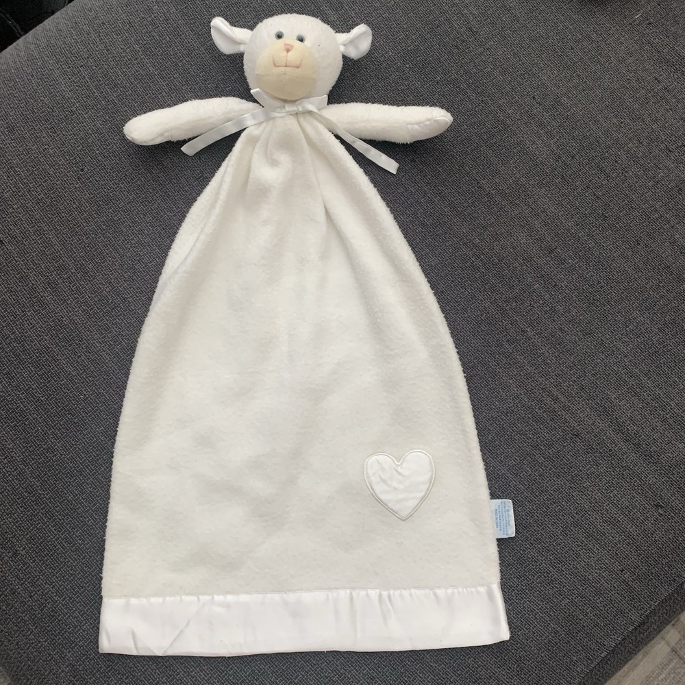 Baby Boyds Collection White Lamb Satin Trim & Heart Security‎ Blanket/Lovey